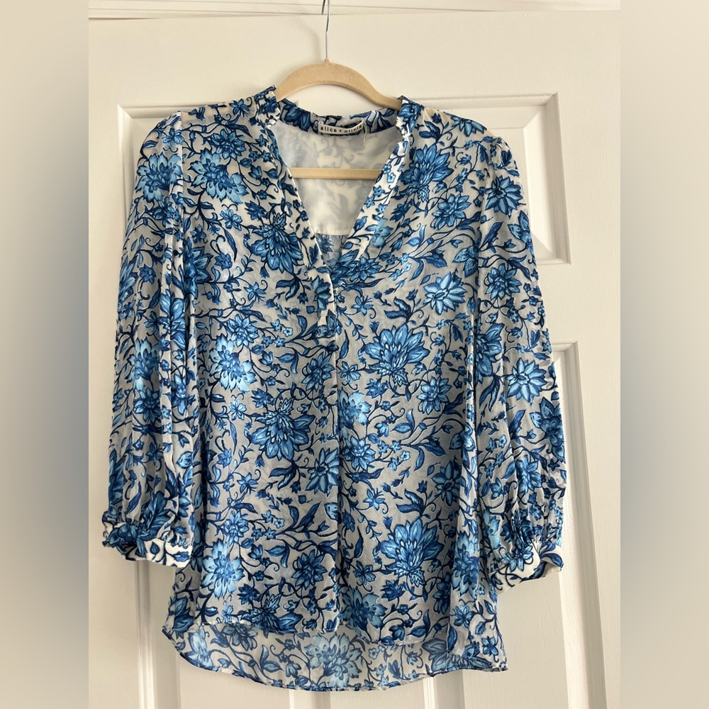 Alice + Olivia Blue Floral Blouse